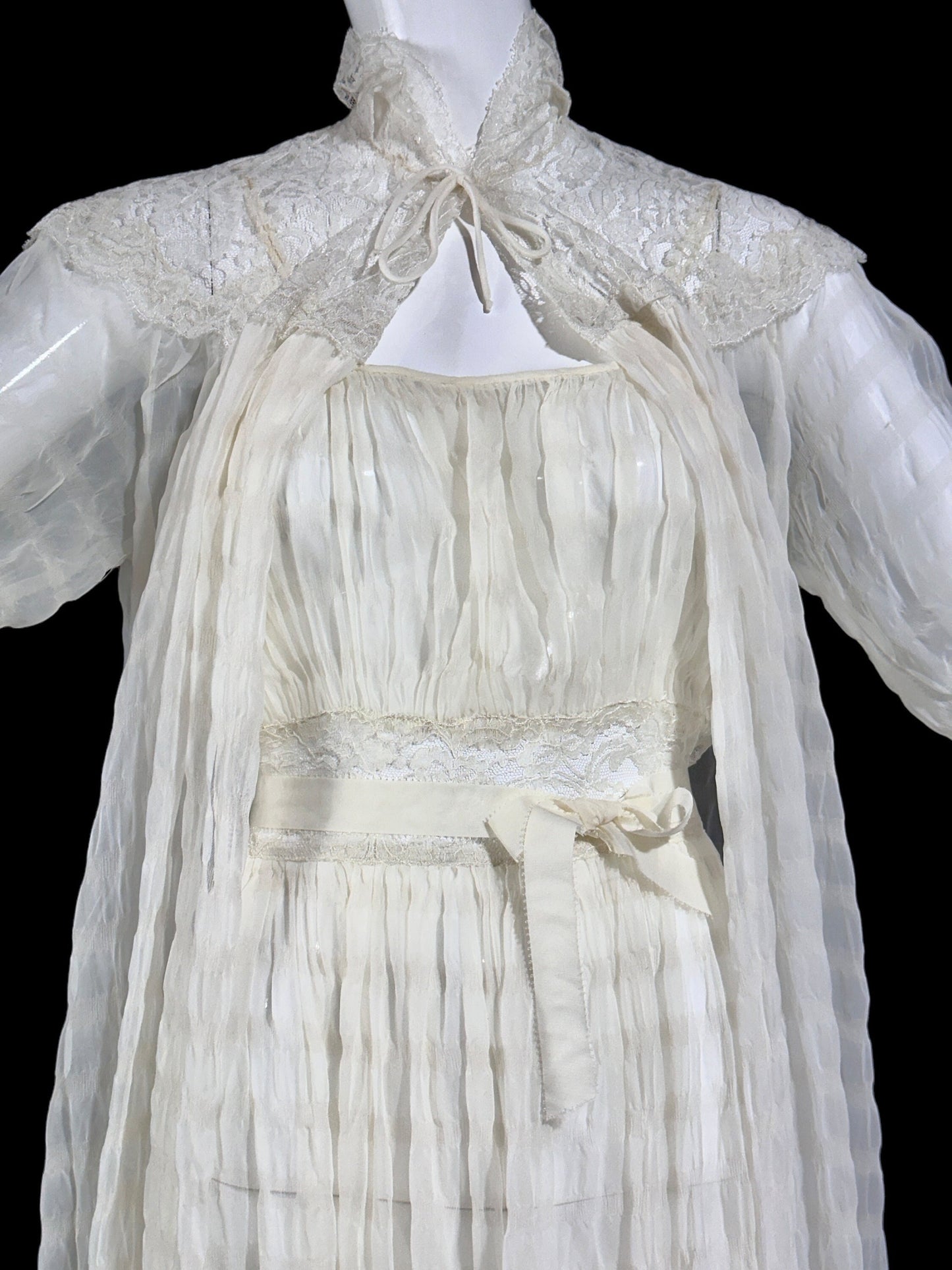 TULA vintage 1940s peignoir set, white sheer tone on tone wedding bridal seersucker