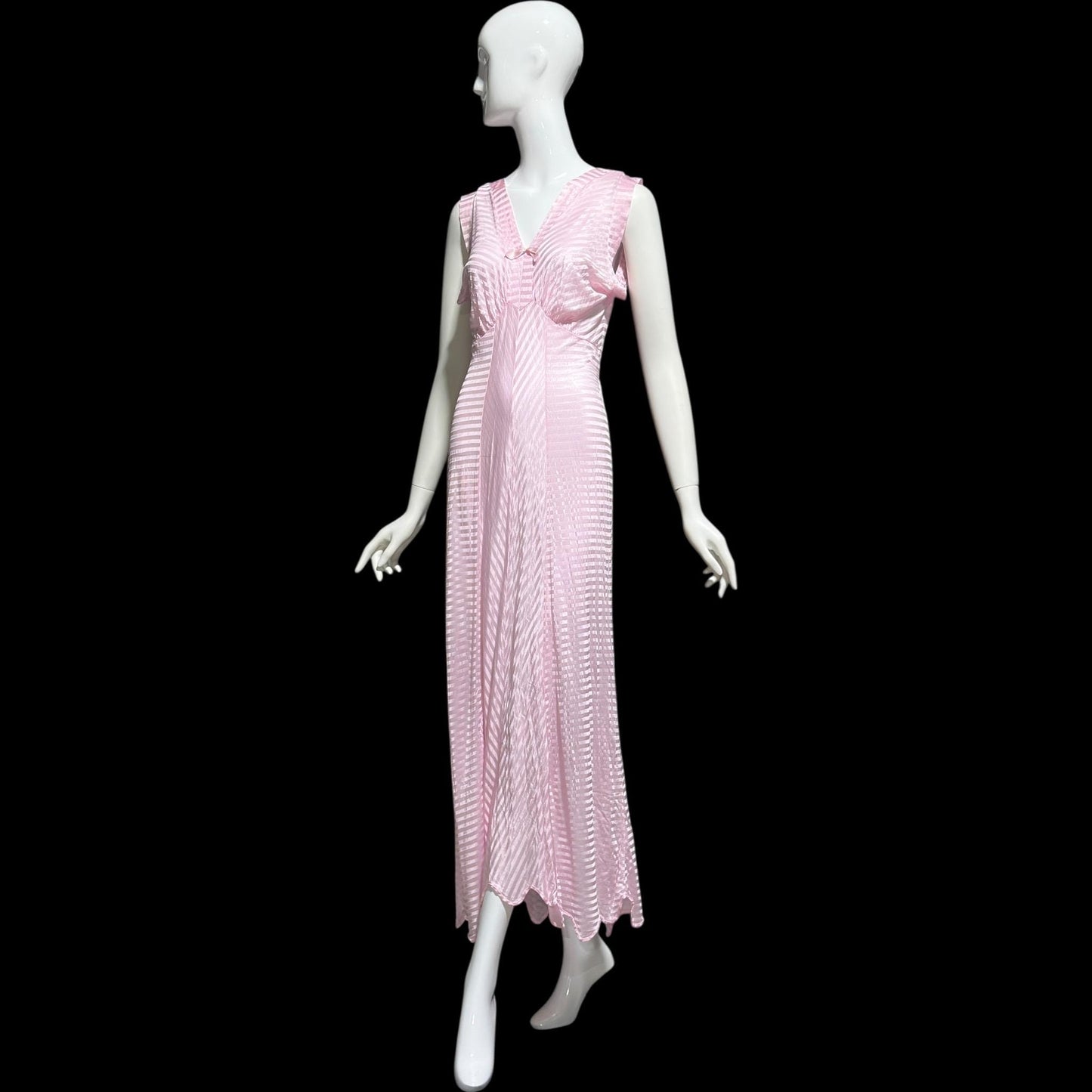 LORRAINE vintage 1940s Nightgown Slip Dress: Pink Shadow Stripe Rayon Night dress