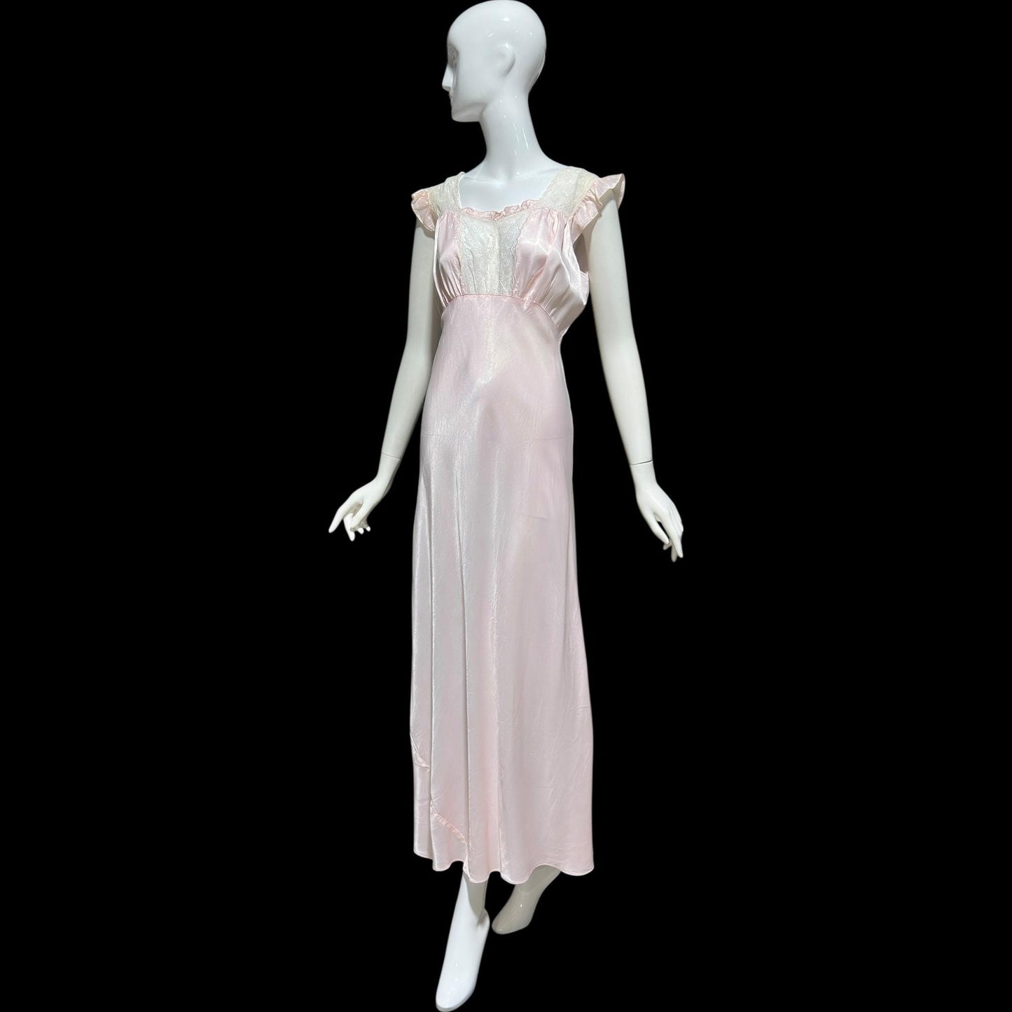 1940s Pink bias cut Nightgown: Vintage Pale pink Old Hollywood Slip Dress