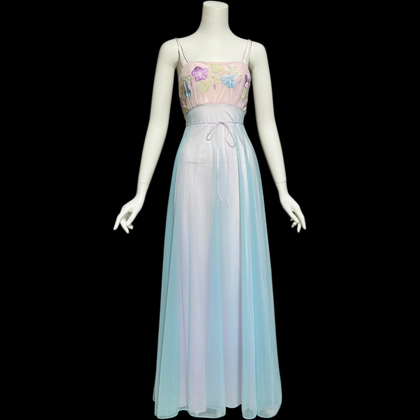 VANITY FAIR, vintage 1950s nightgown slip dress, pastel sorbet sheer chiffon embroidered goddess gown