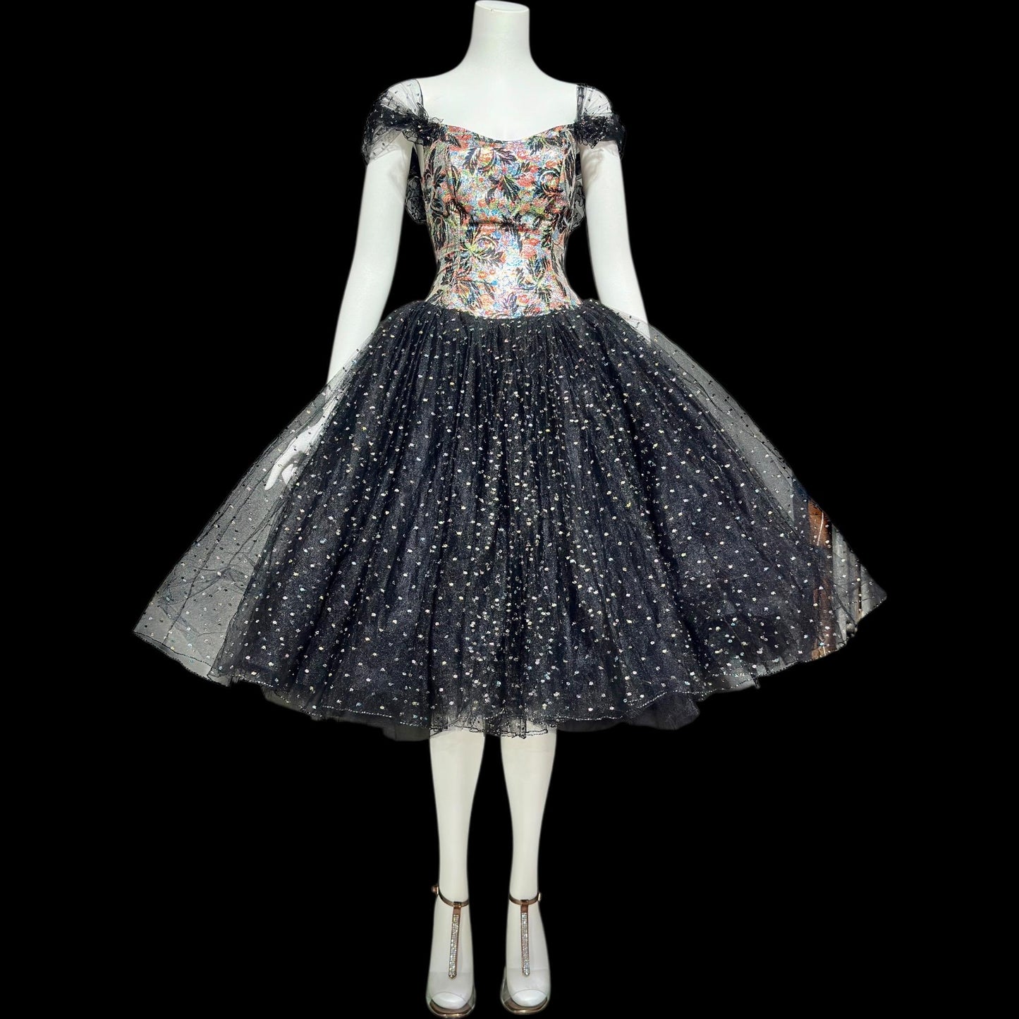 DAVID FIELDEN London, SAKS 1980s Party Dress, Silk Insane Tutu tulle lame cocktail dress