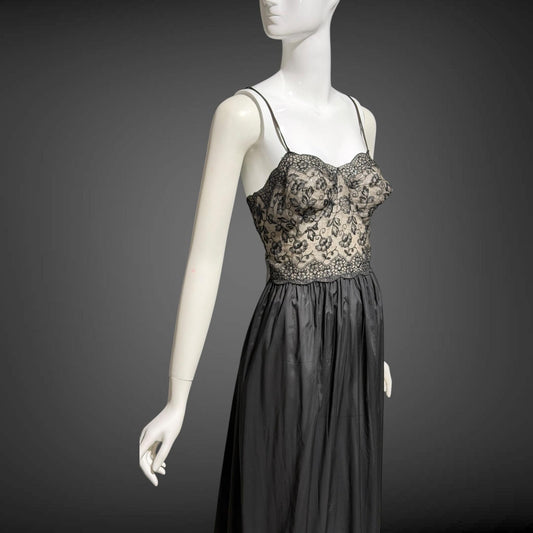 EYEFUL Vintage nightgown robe set, 1950s peignoir set, sheer black Old Hollywood lingerie dress