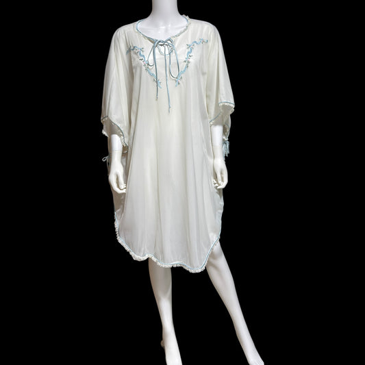 COUTURE INTERNATIONALE Pedro Rodriguez, vintage 1960s caftan robe, sheer double layer chiffon white poncho cape loungewear