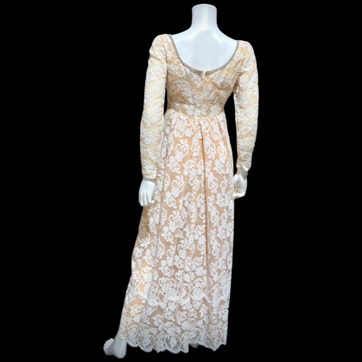 LILLIE RUBIN COLLECTION 700, vintage 1960s evening dress gown, white lace regency style formal gown