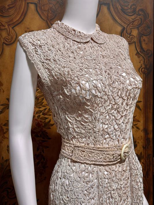 1930s vintage Tape Lace Dress, Dusty Mauve shirt day dress with peter pan collar