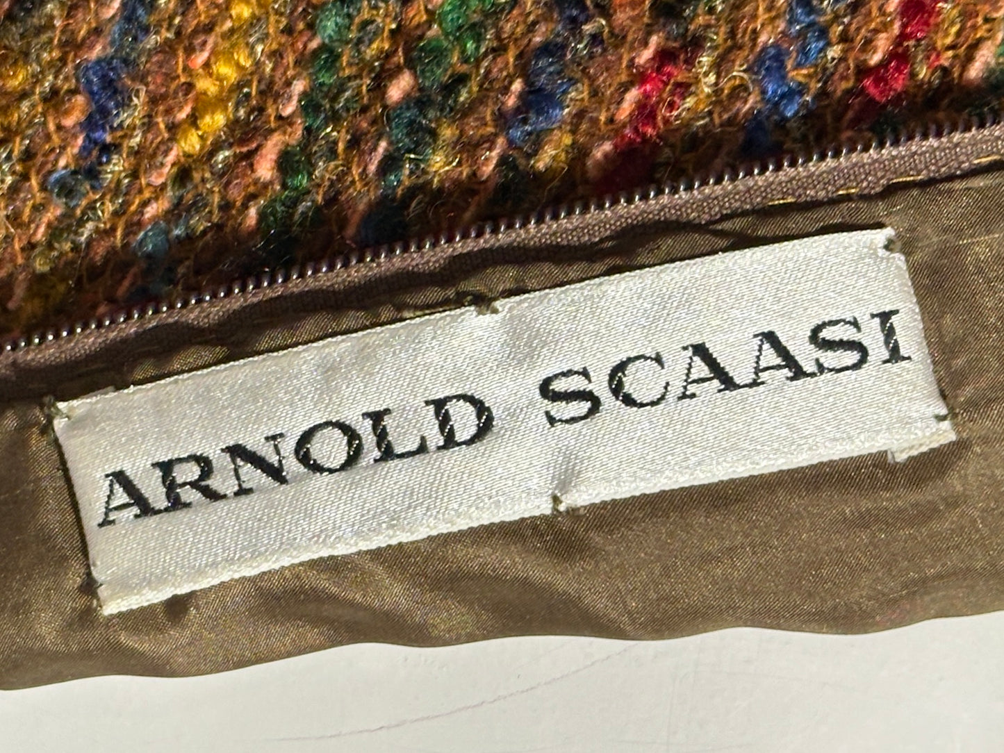ARNOLD SCAASI vintage 1970s Day Dress, boucle wool & silk high neck dress