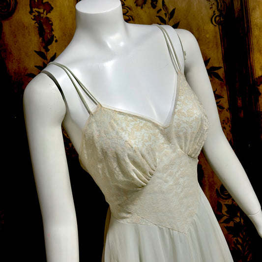 VANITY FAIR vintage nightgown slip dress, 1950s pale green nylon Old Hollywood gown