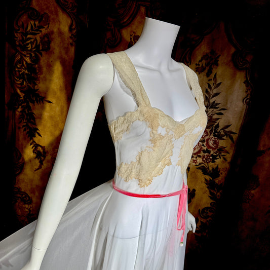 YOLANDE vintage 1940s Peignoir set, White bridal nightgown slip dress and robe