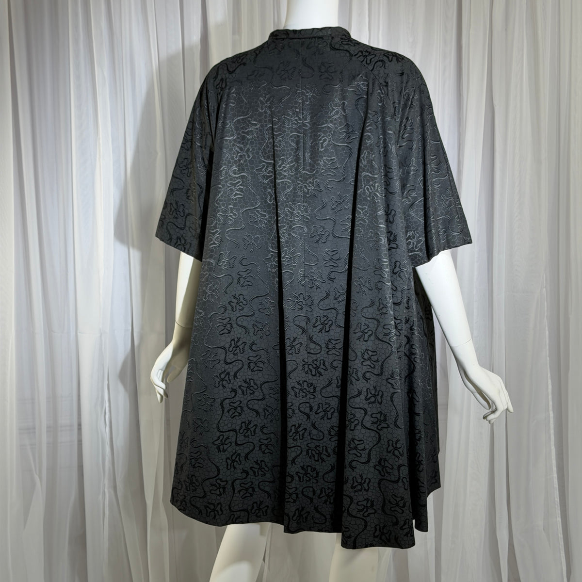 1950s Vintage evening swing coat, Black silk jacquard garland and bows opera coat