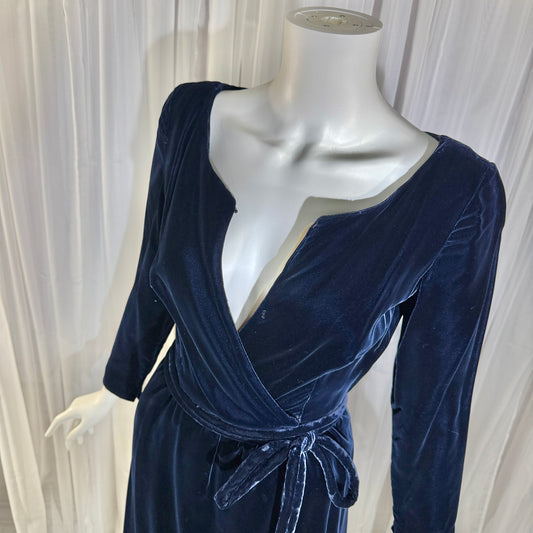 MOLLIE PARNIS vintage 1960s blue velvet wrap evening dress, Morty Sussman