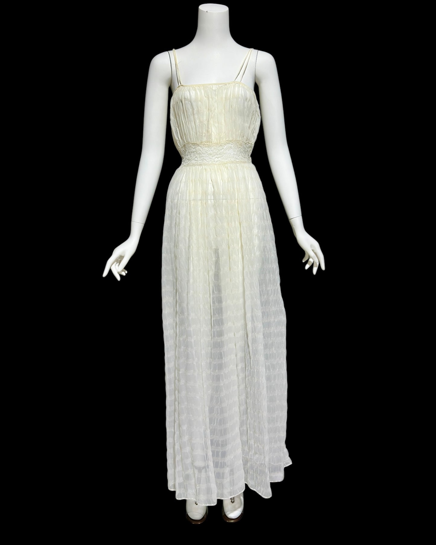 TULA vintage 1940s peignoir set, white sheer tone on tone wedding bridal seersucker