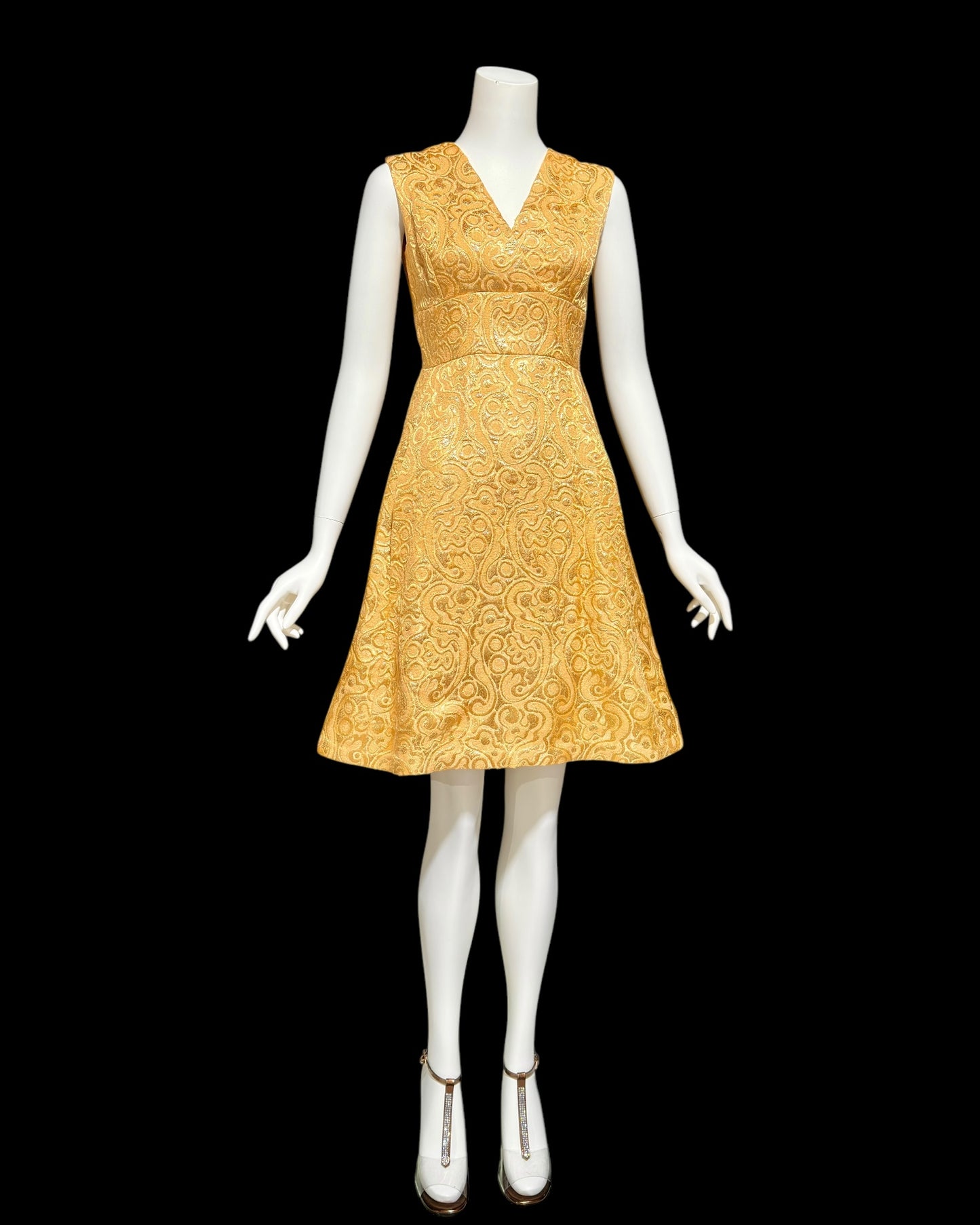 MALCOLM STARR Vintage dress jacket set, 1960s Apricot shiny gold brocade cocktail evening suit ensemble, dress and matching jacket