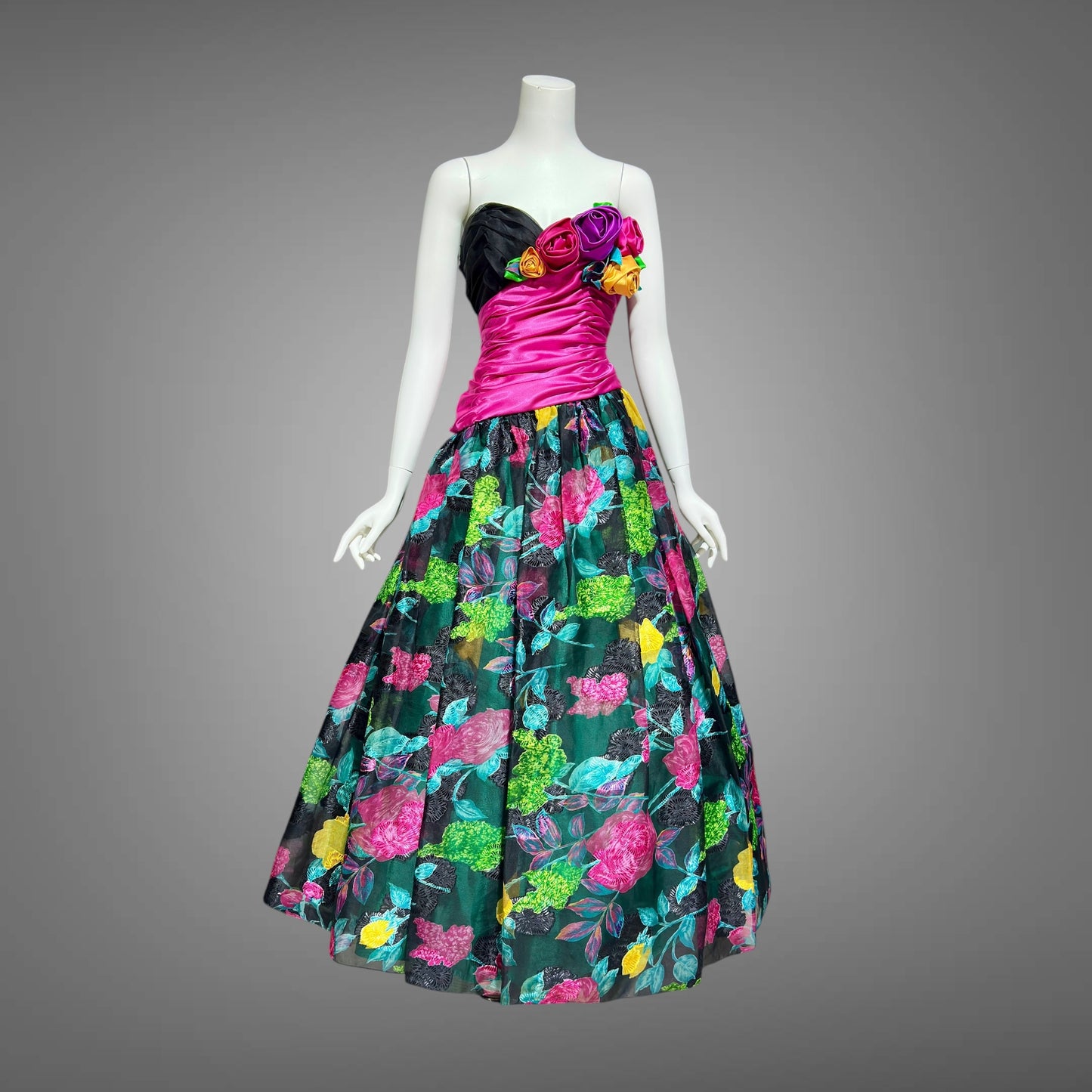 EUGENE ALEXANDER 1980s vintage evening dress, floral rosette floral ball gown
