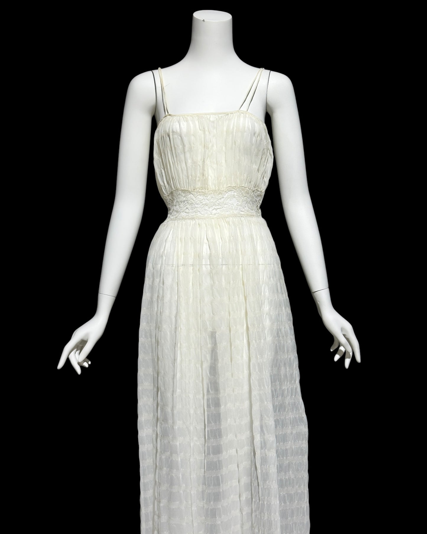TULA vintage 1940s peignoir set, white sheer tone on tone wedding bridal seersucker