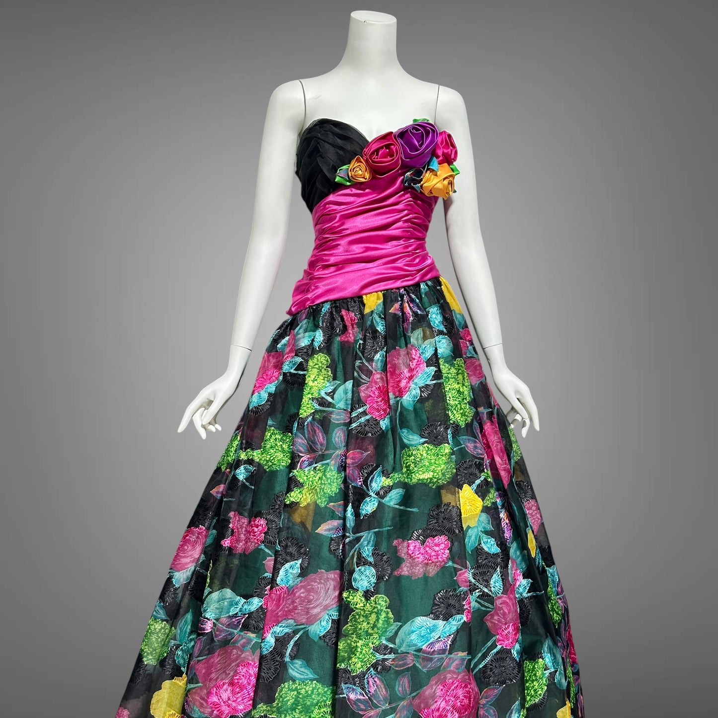 EUGENE ALEXANDER 1980s vintage evening dress, floral rosette floral ball gown