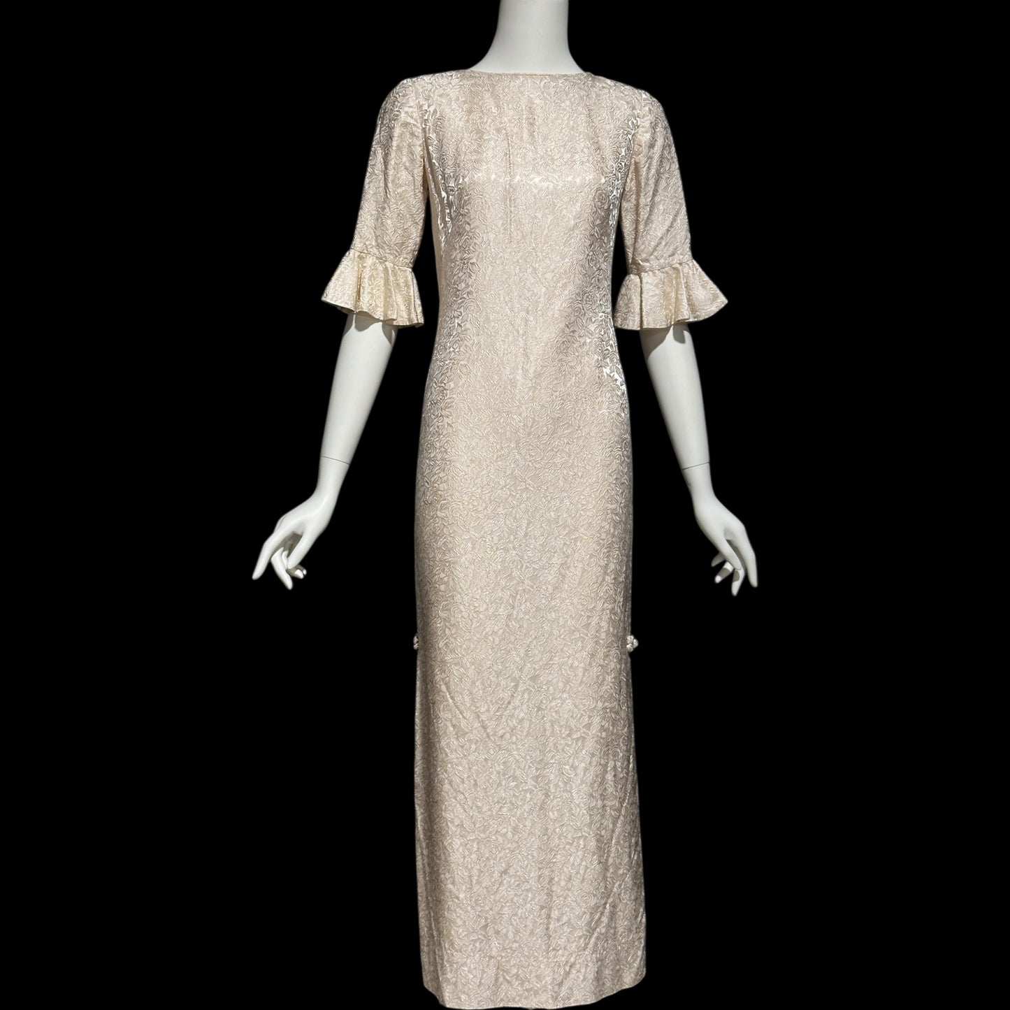 STAN HICK'S Hawaiian Casuals, vintage 1960s evening dress, blush rose print damask