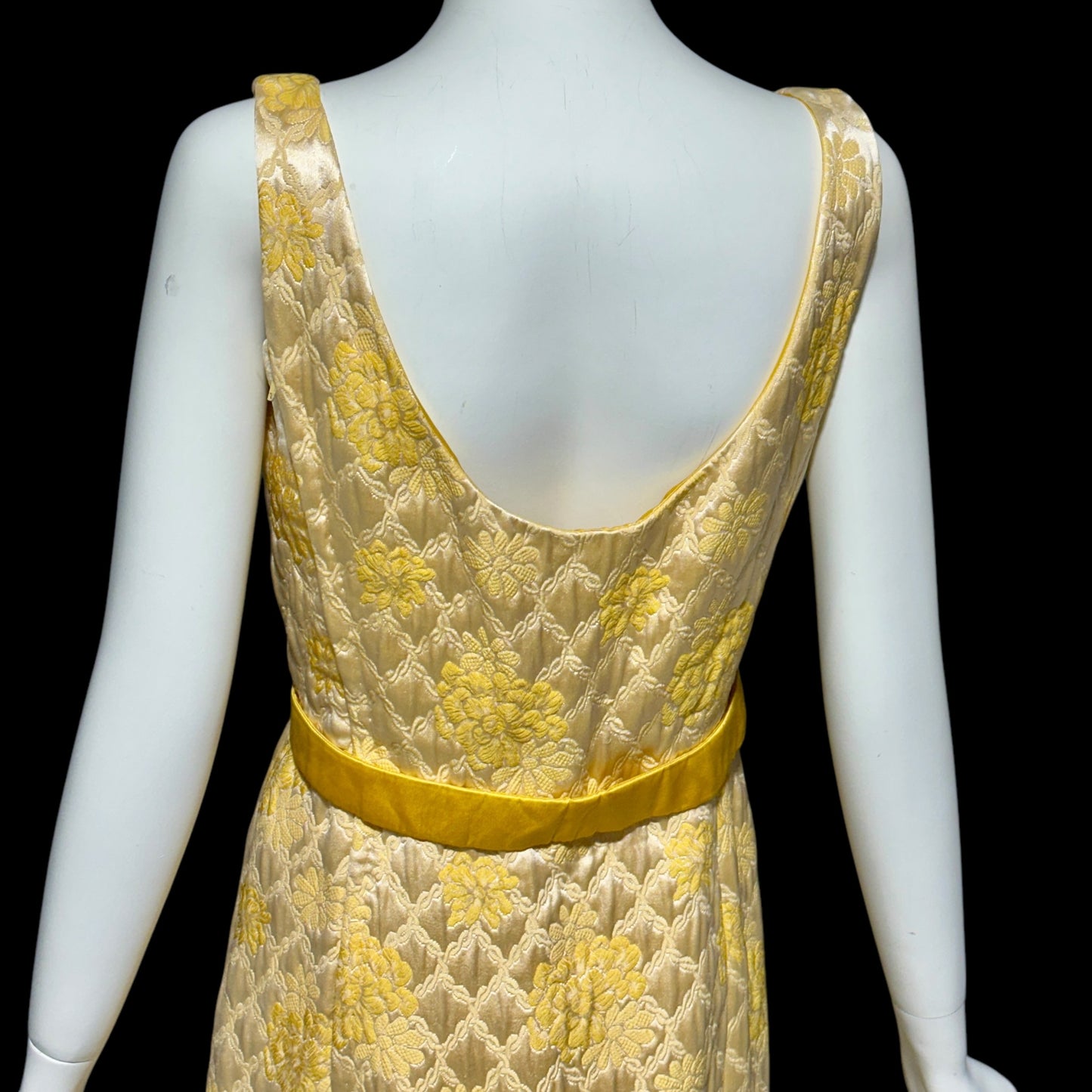 MOLLIE PARNIS Nan Duskin 1960s vintage evening dress, gold floral silk damask 2 pc gown and matching coat ensemble