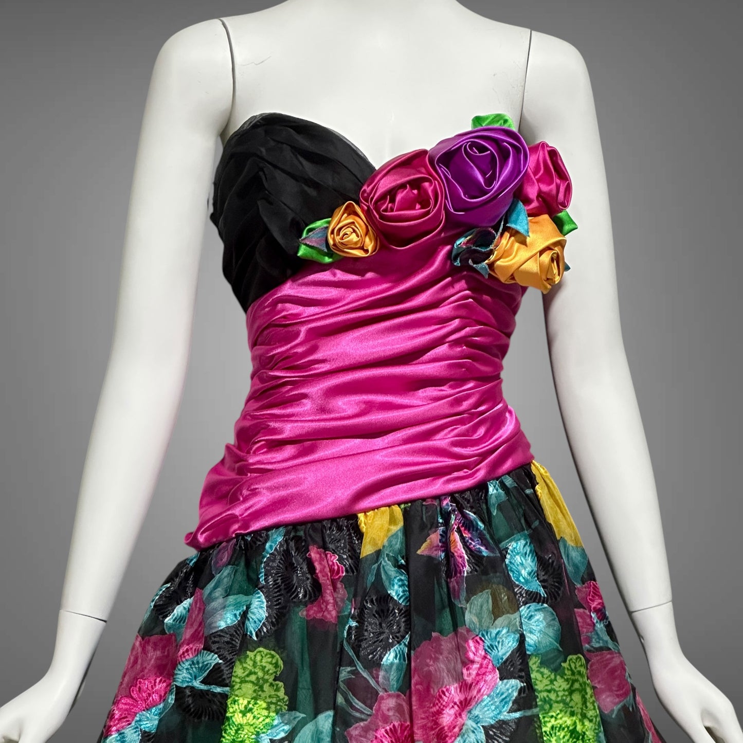 EUGENE ALEXANDER 1980s vintage evening dress, floral rosette floral ball gown