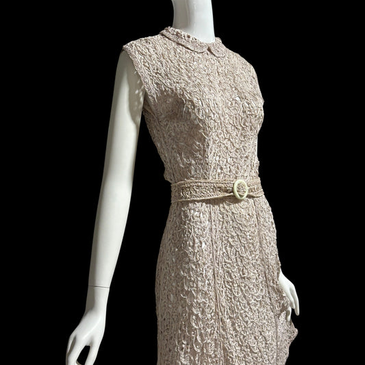 1930s vintage Ribbon Dress, Dusty Mauve shirt day dress with peter pan collar
