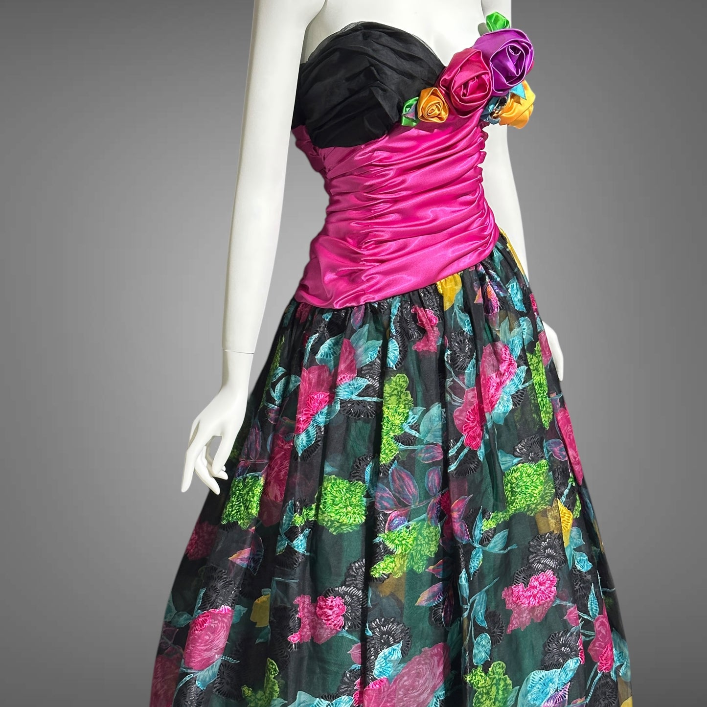 EUGENE ALEXANDER 1980s vintage evening dress, floral rosette floral ball gown