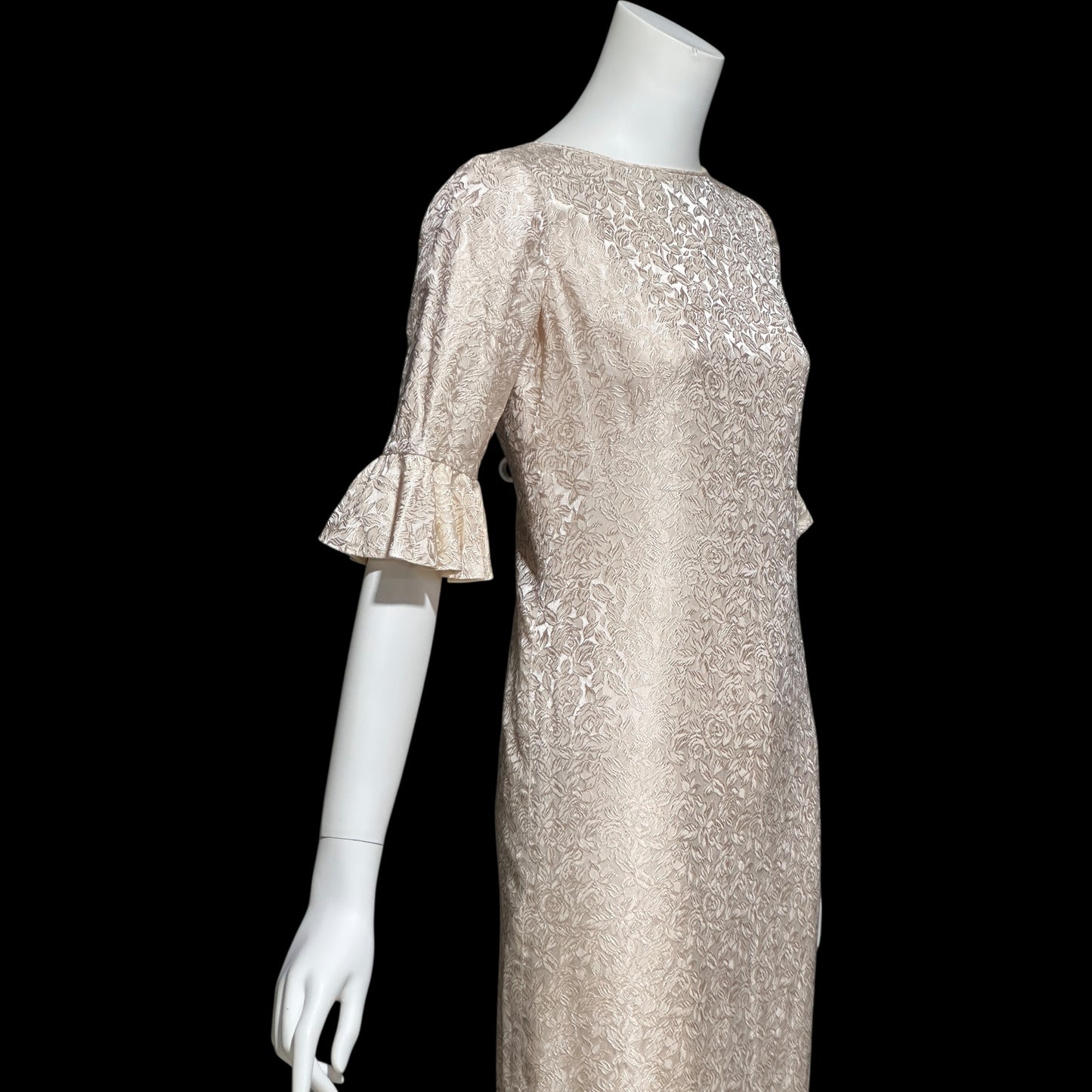 STAN HICK'S Hawaiian Casuals, vintage 1960s evening dress, blush rose print damask