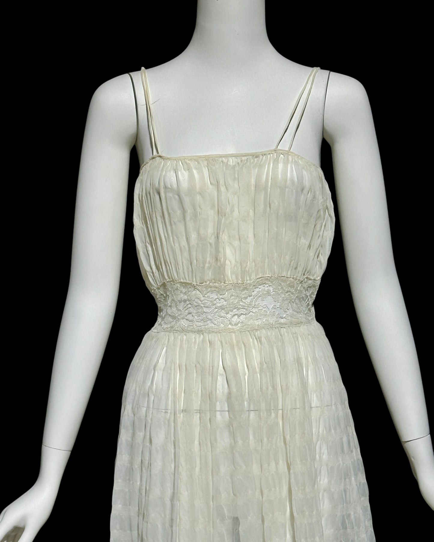 TULA vintage 1940s peignoir set, white sheer tone on tone wedding bridal seersucker