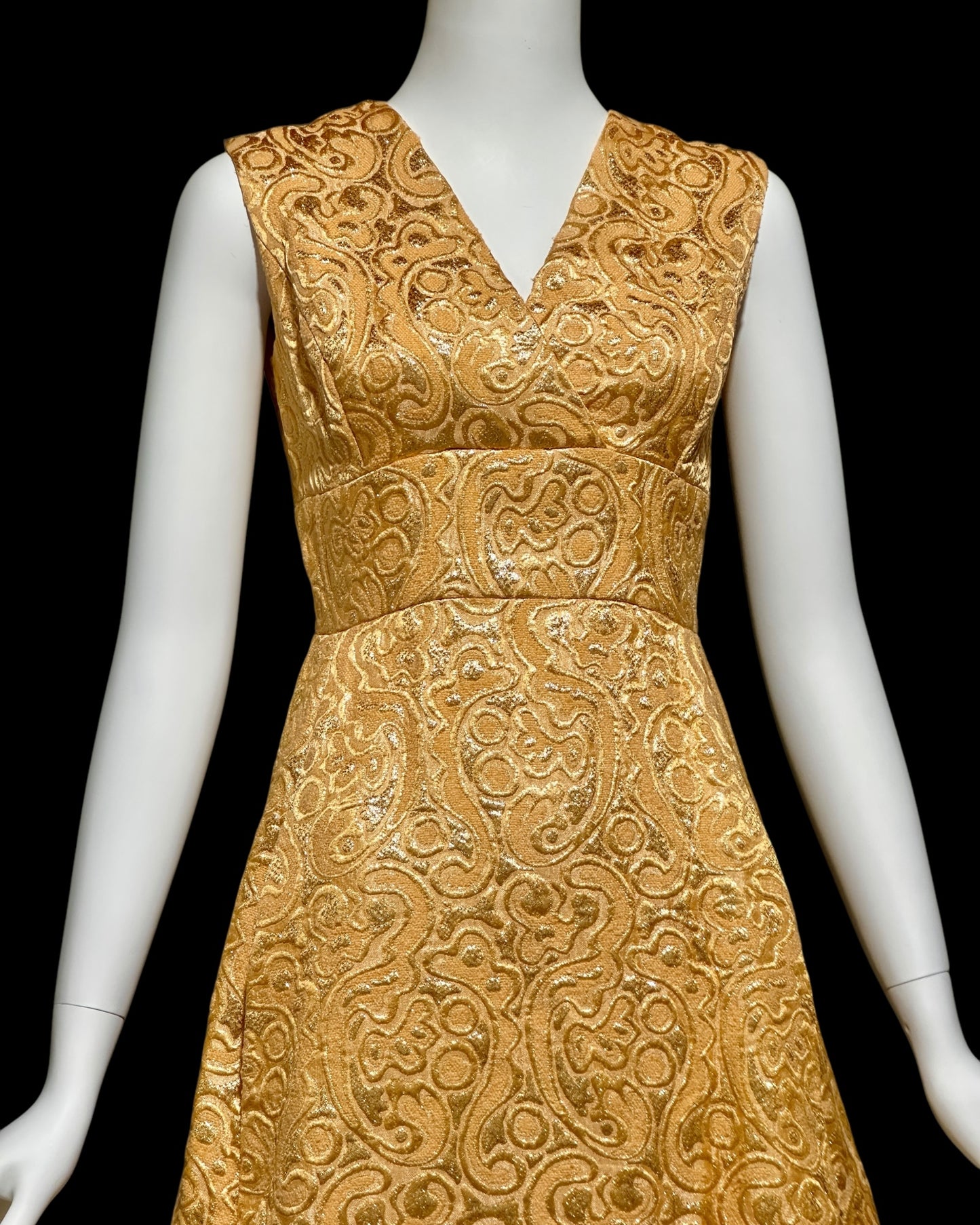 MALCOLM STARR Vintage dress jacket set, 1960s Apricot shiny gold brocade cocktail evening suit ensemble, dress and matching jacket