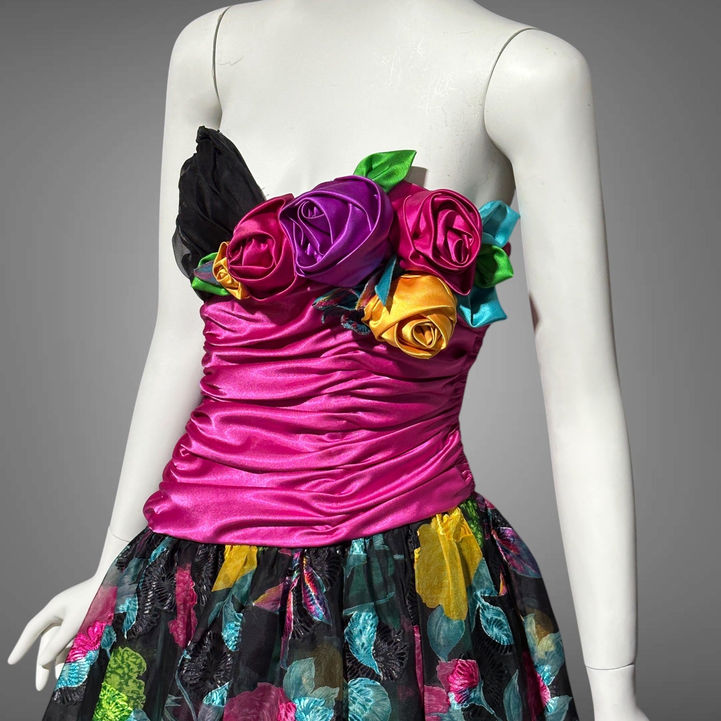 EUGENE ALEXANDER 1980s vintage evening dress, floral rosette floral ball gown