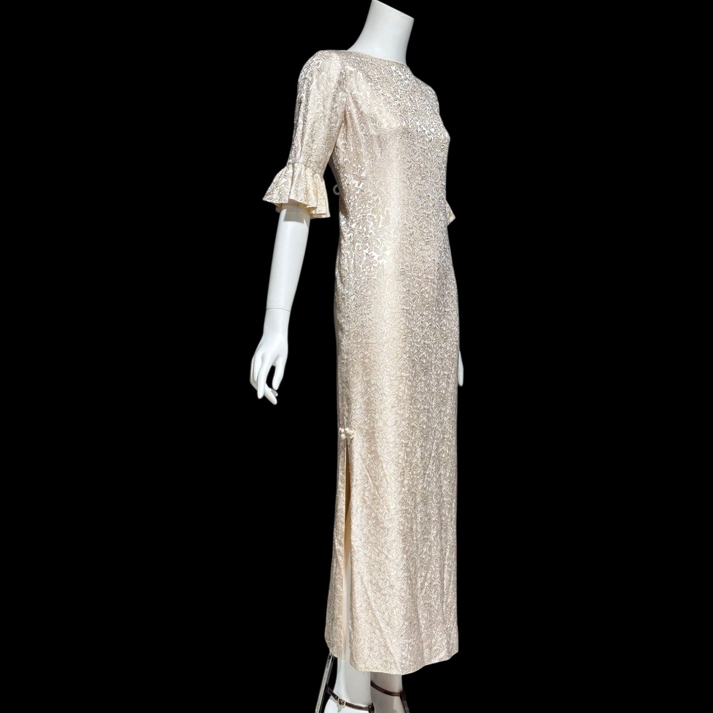 STAN HICK'S Hawaiian Casuals, vintage 1960s evening dress, blush rose print damask