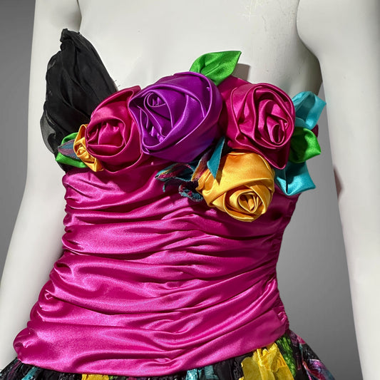 EUGENE ALEXANDER 1980s vintage evening dress, floral rosette floral ball gown