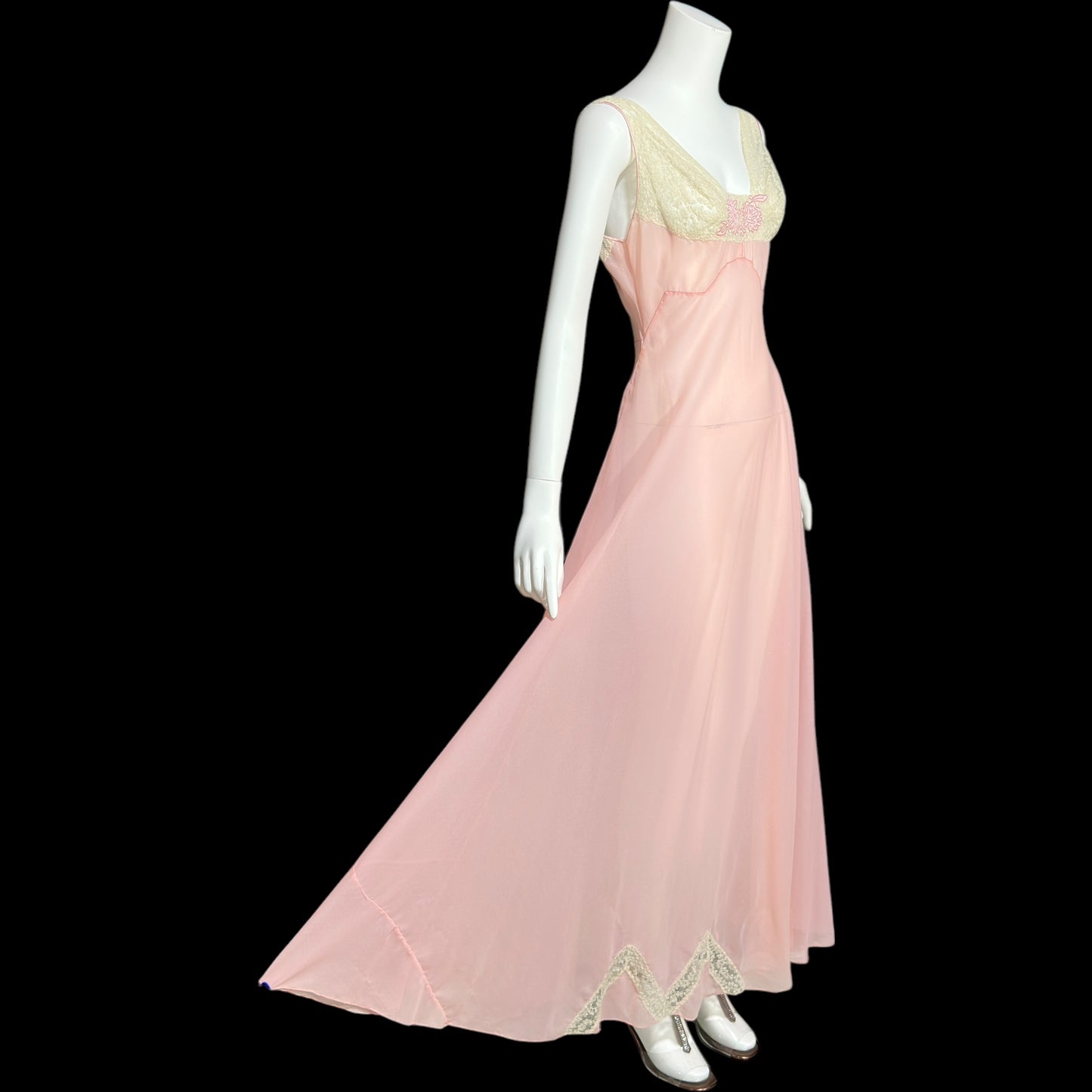 ELIZABETH ARDEN, vintage 1940s nightgown slip dress, dusty pink sheer full length sleep dress, Old Hollywood night gown