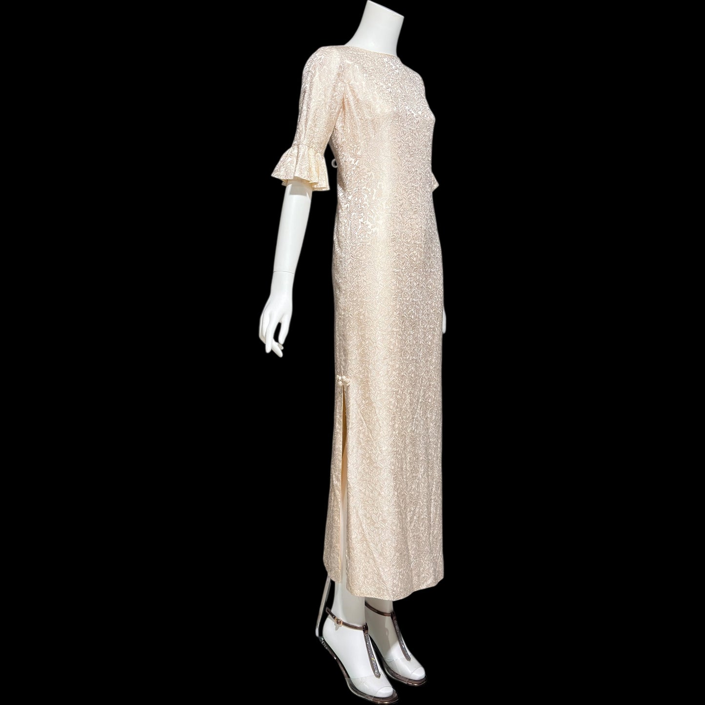 STAN HICK'S Hawaiian Casuals, vintage 1960s evening dress, blush rose print damask