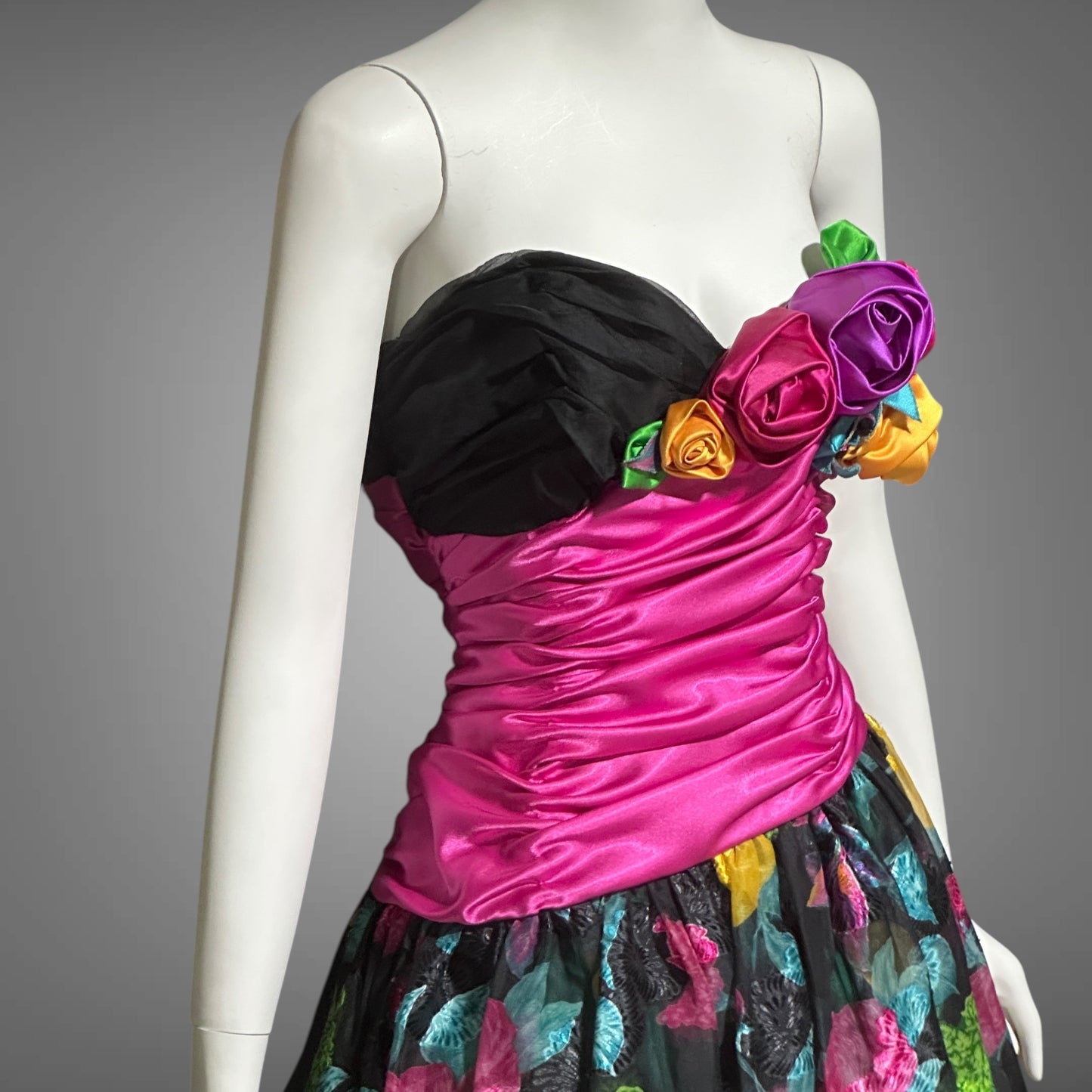 EUGENE ALEXANDER 1980s vintage evening dress, floral rosette floral ball gown