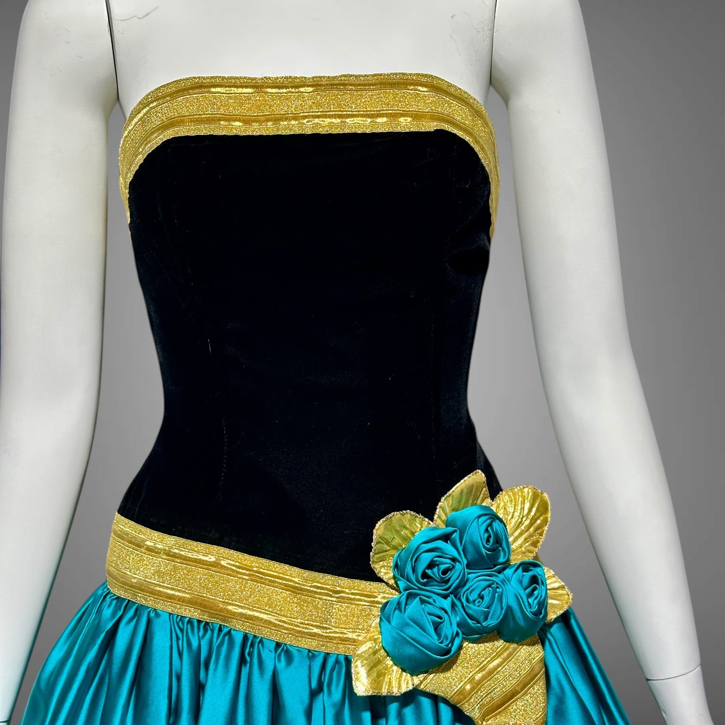 EUGENE ALEXANDER for Neiman Marcus, 1980s evening dress, black & teal rosette ball gown