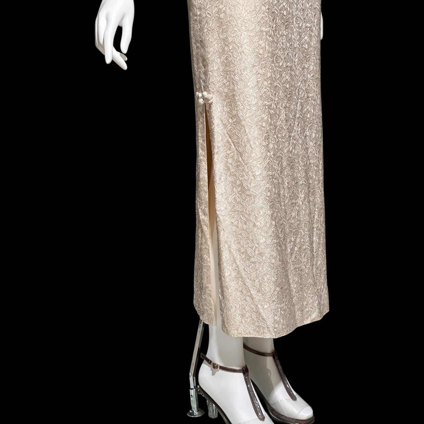 STAN HICK'S Hawaiian Casuals, vintage 1960s evening dress, blush rose print damask