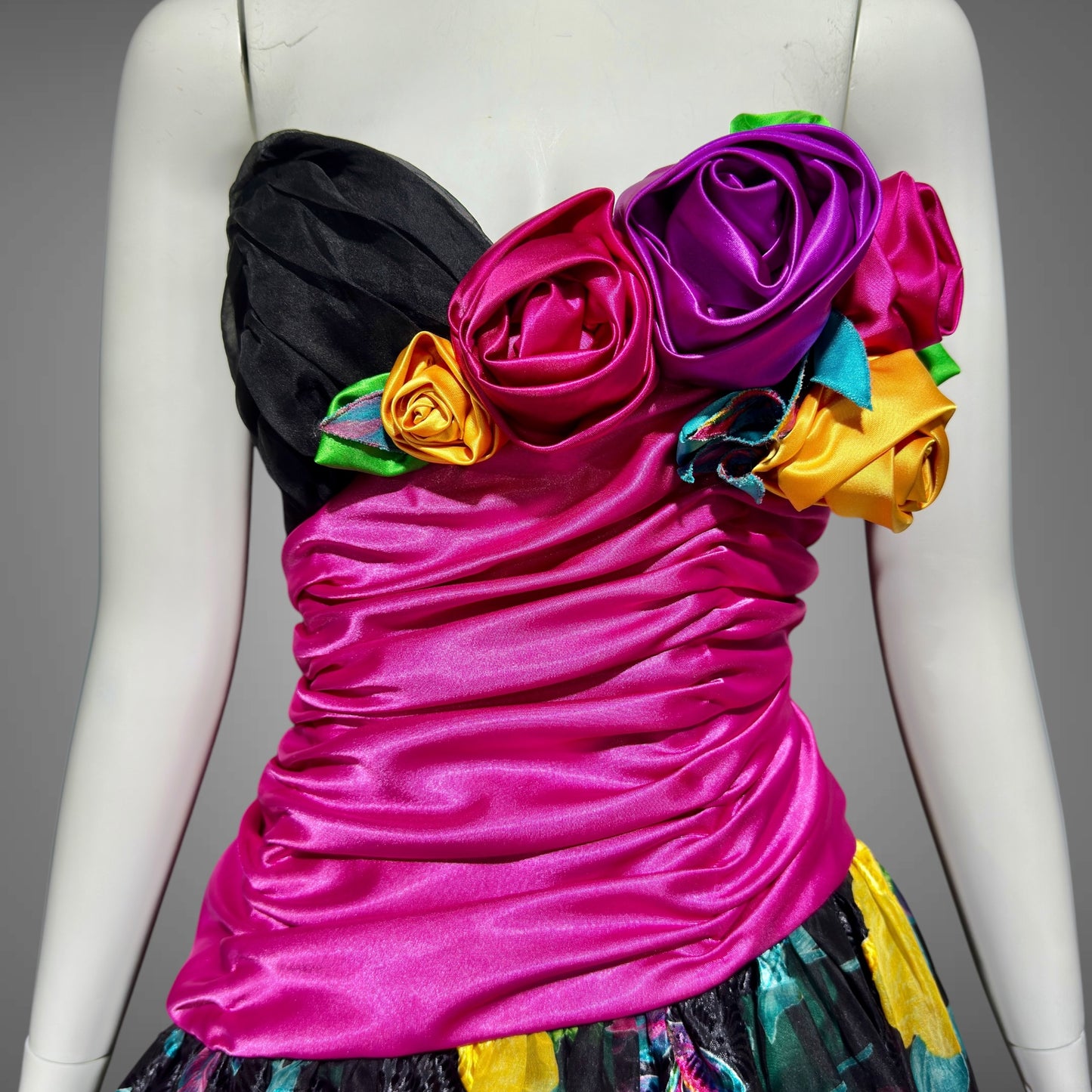 EUGENE ALEXANDER 1980s vintage evening dress, floral rosette floral ball gown