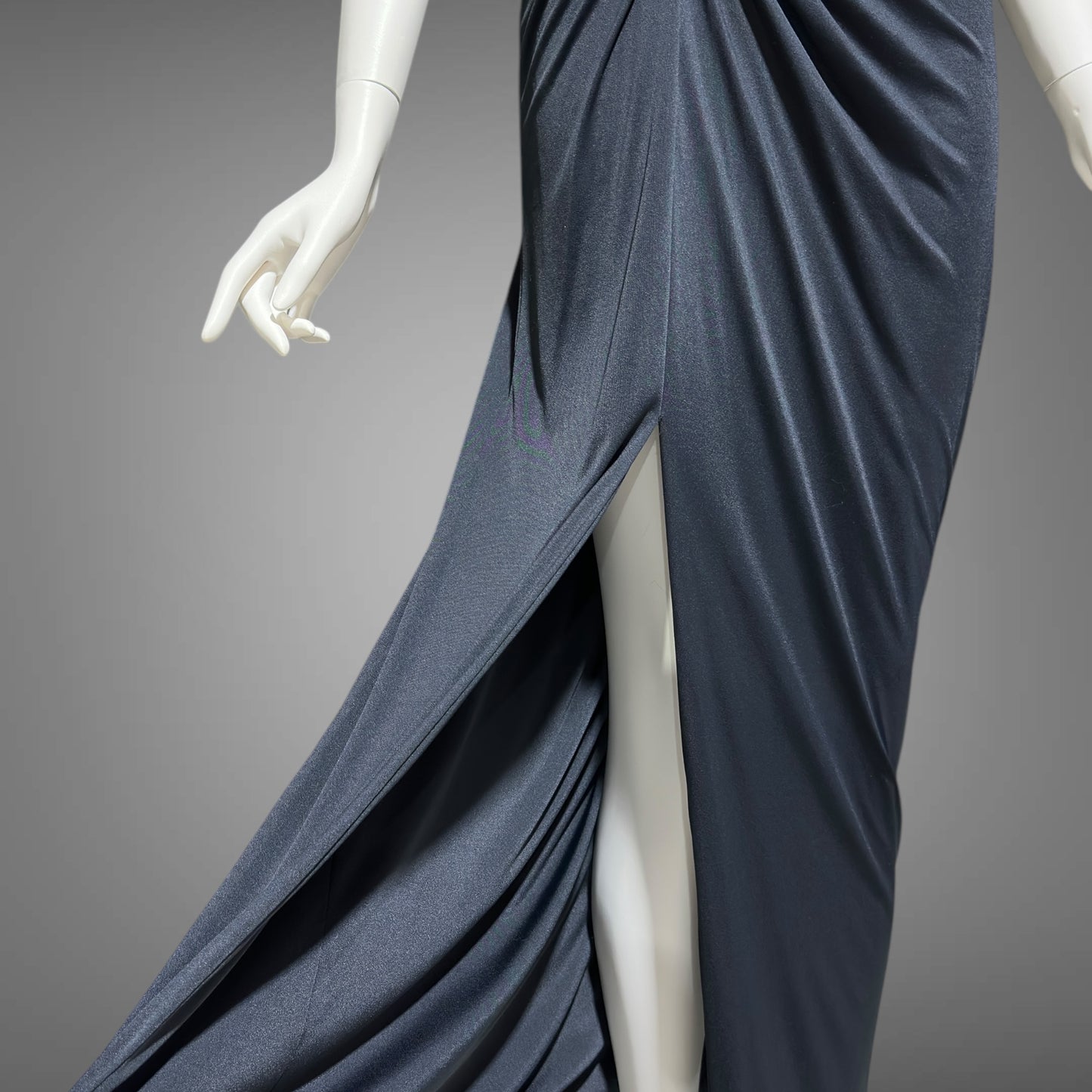 EUGENE ALEXANDER, vintage 1980s evening dress, Slinky Black sheath One Shoulder Grecian Goddess gown