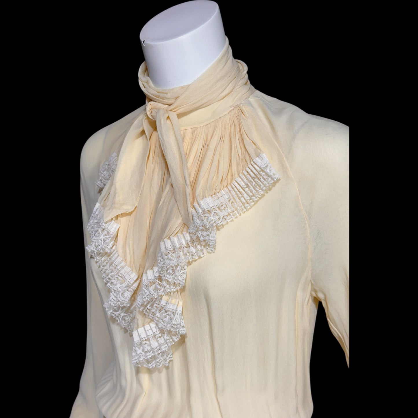 BILL BLASS, vintage 1970s silk secretary day dress, yellow buttercream ascot Blouson dinner dress