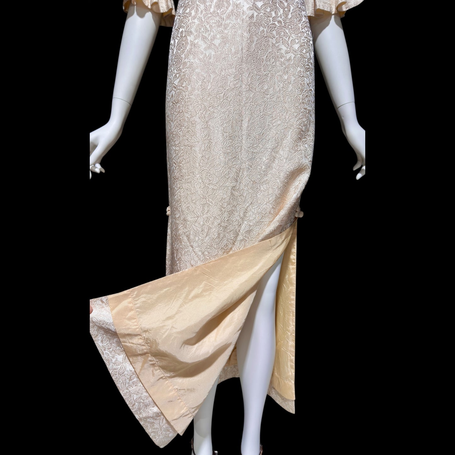 STAN HICK'S Hawaiian Casuals, vintage 1960s evening dress, blush rose print damask