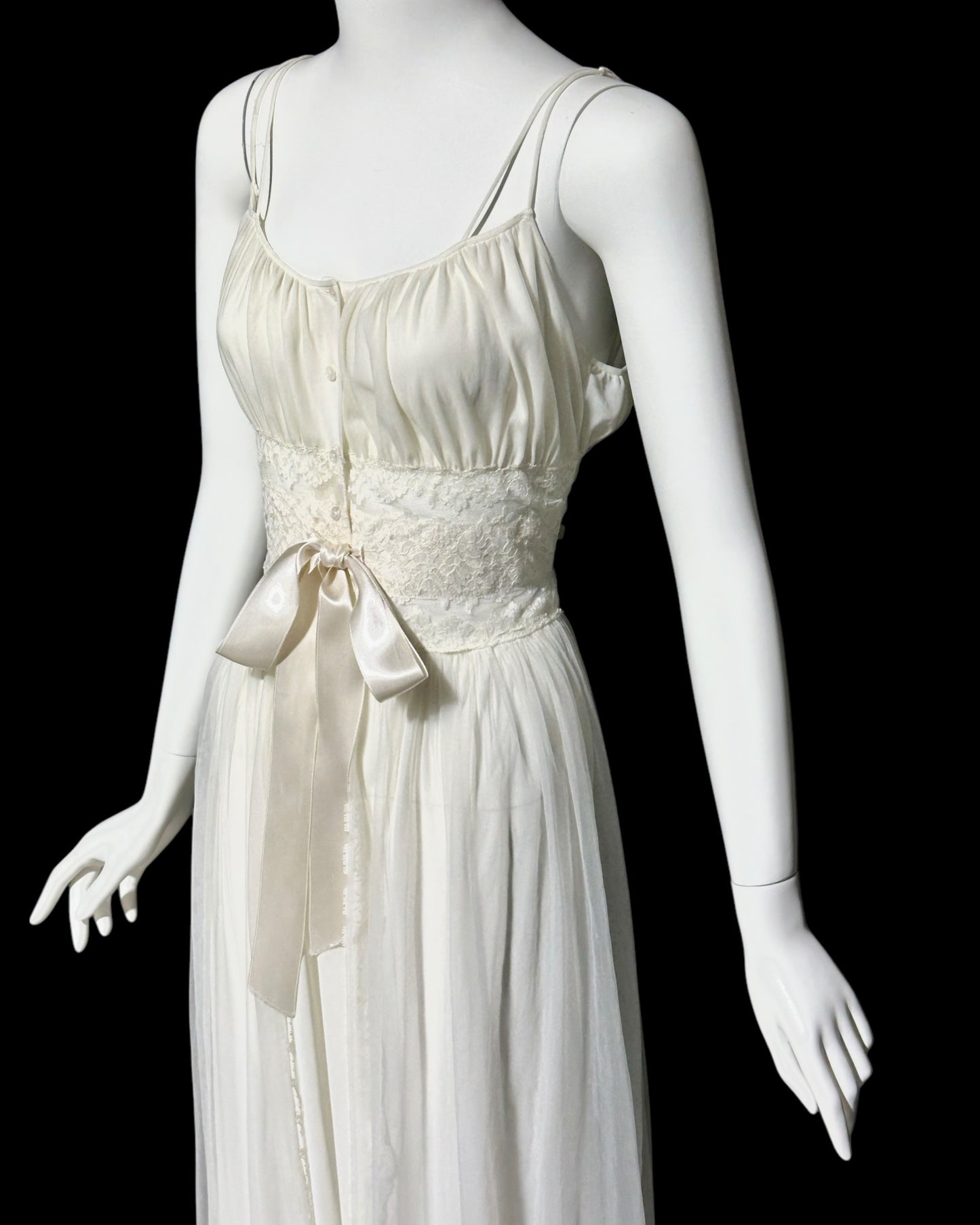 EYEFUL by RUTH FLAUM, 1950s vintage nightgown, creamy white Grecian Goddess full length wedding night dress