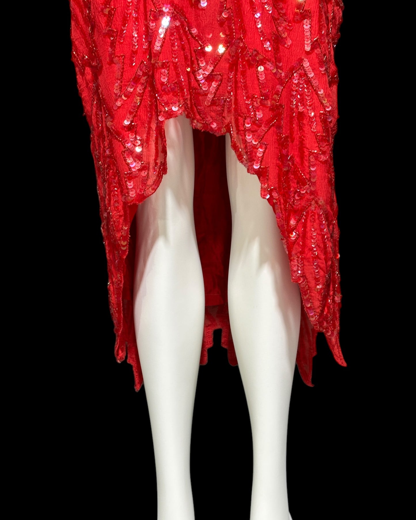 KAYE LOUISE vintage 1990s dress, red 100% silk and sequin beaded cocktail party slip dress