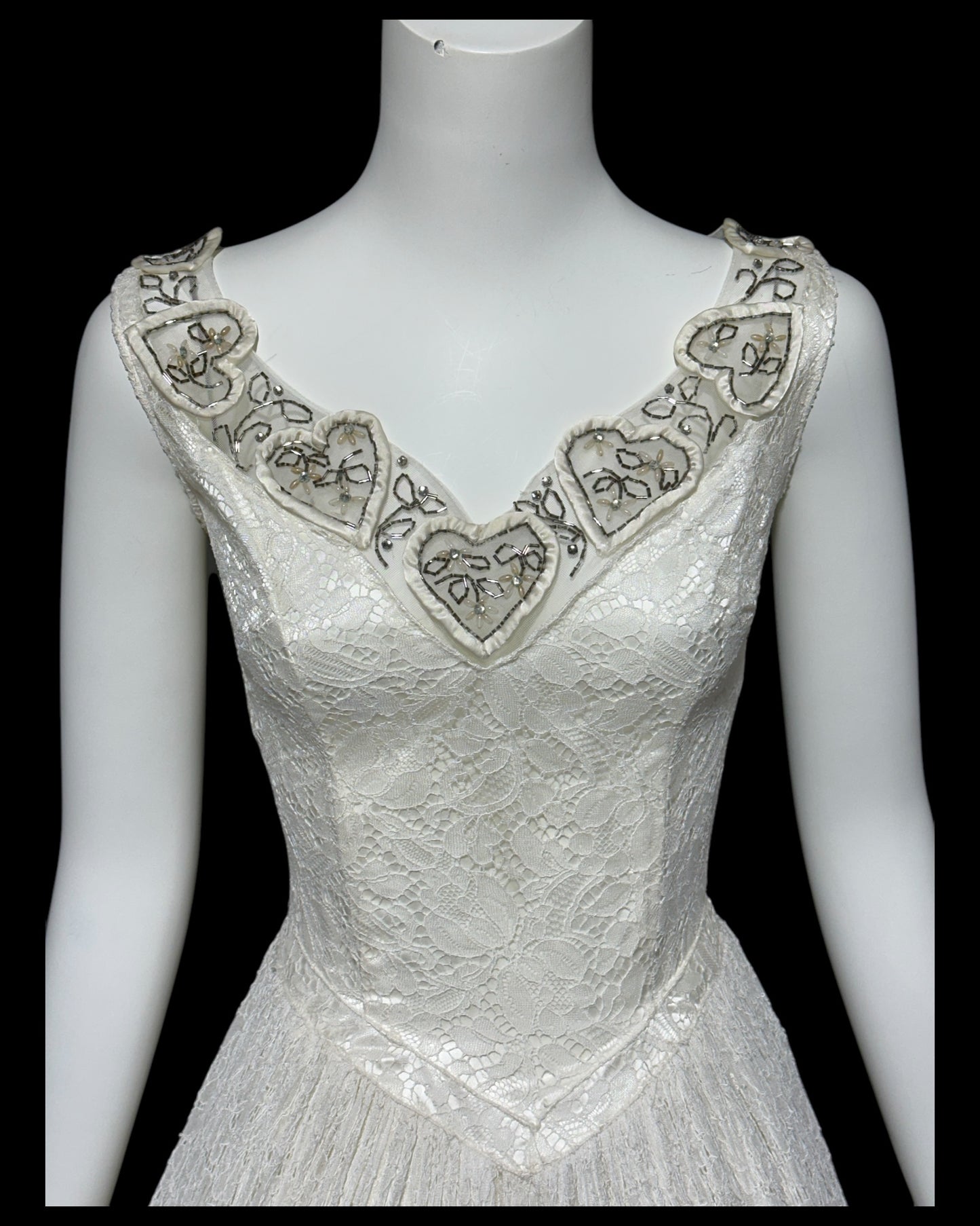 1940s vintage white lace wedding bridal dress, beaded full length bridal ball gown