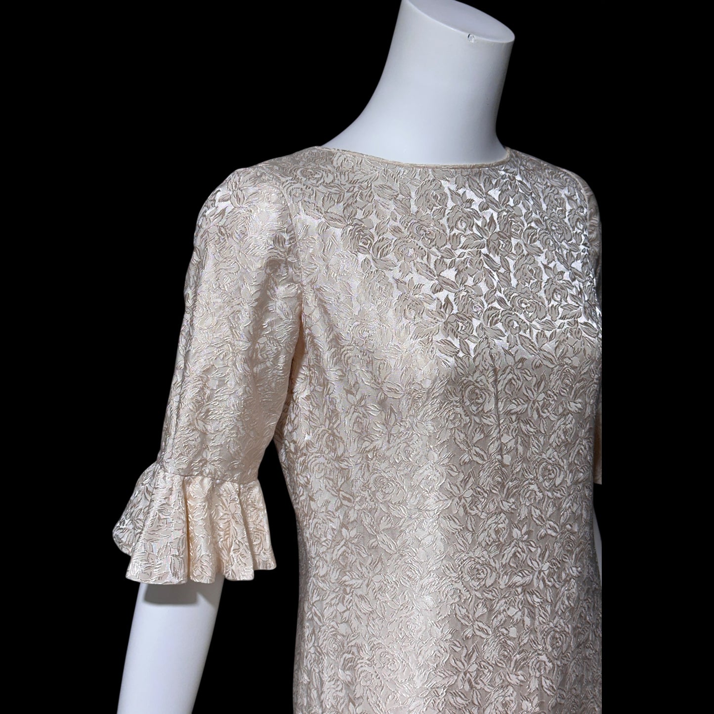 STAN HICK'S Hawaiian Casuals, vintage 1960s evening dress, blush rose print damask