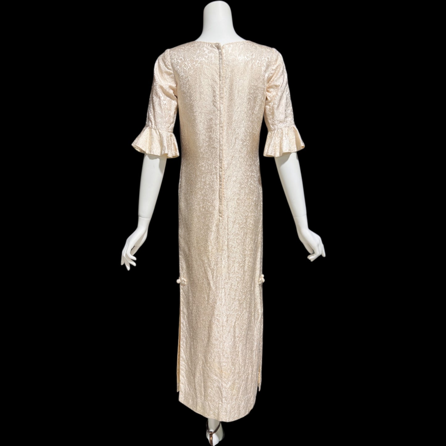 STAN HICK'S Hawaiian Casuals, vintage 1960s evening dress, blush rose print damask