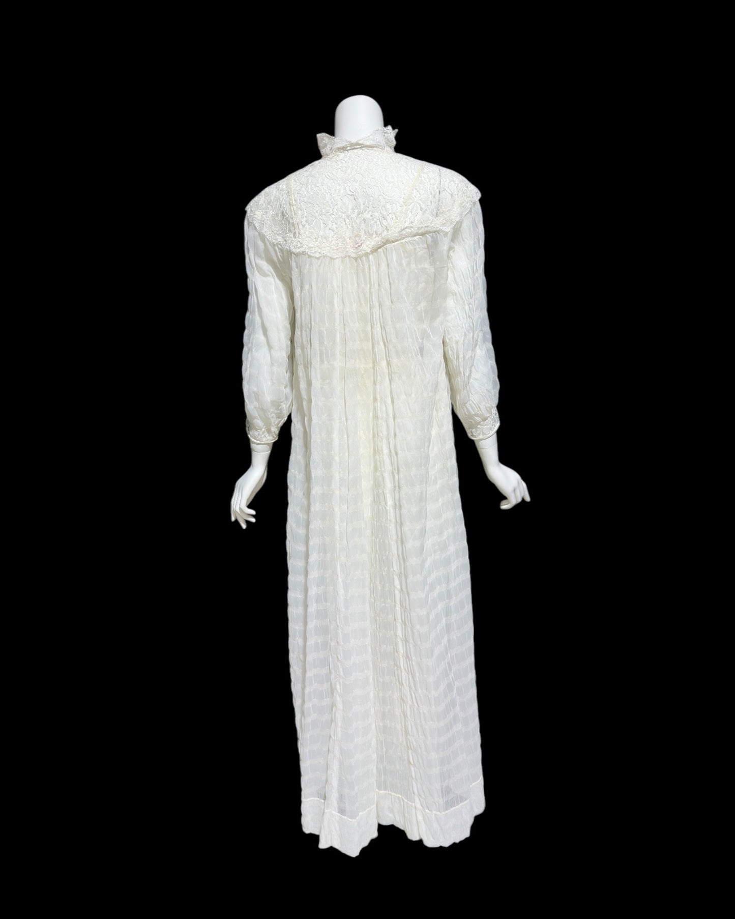 TULA vintage 1940s peignoir set, white sheer tone on tone wedding bridal seersucker