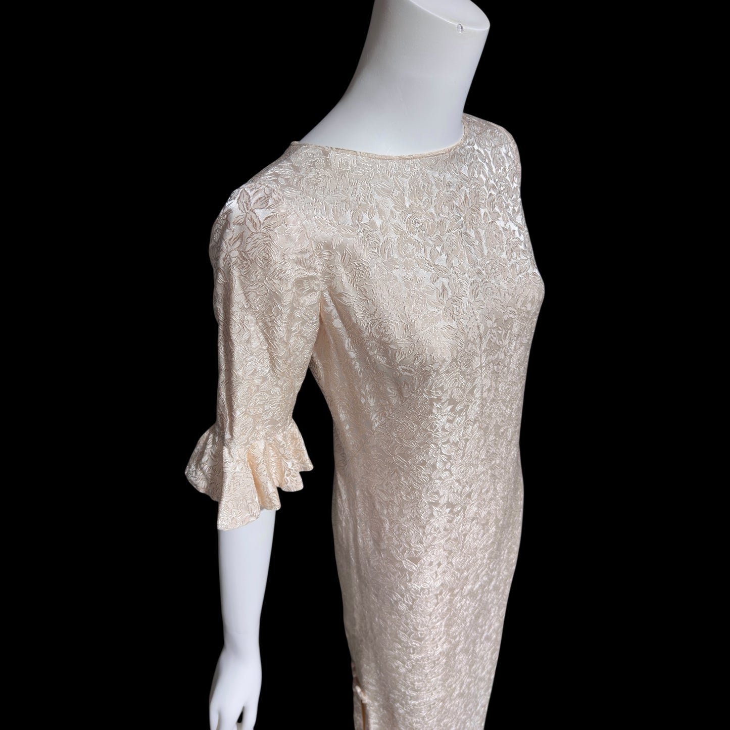 STAN HICK'S Hawaiian Casuals, vintage 1960s evening dress, blush rose print damask