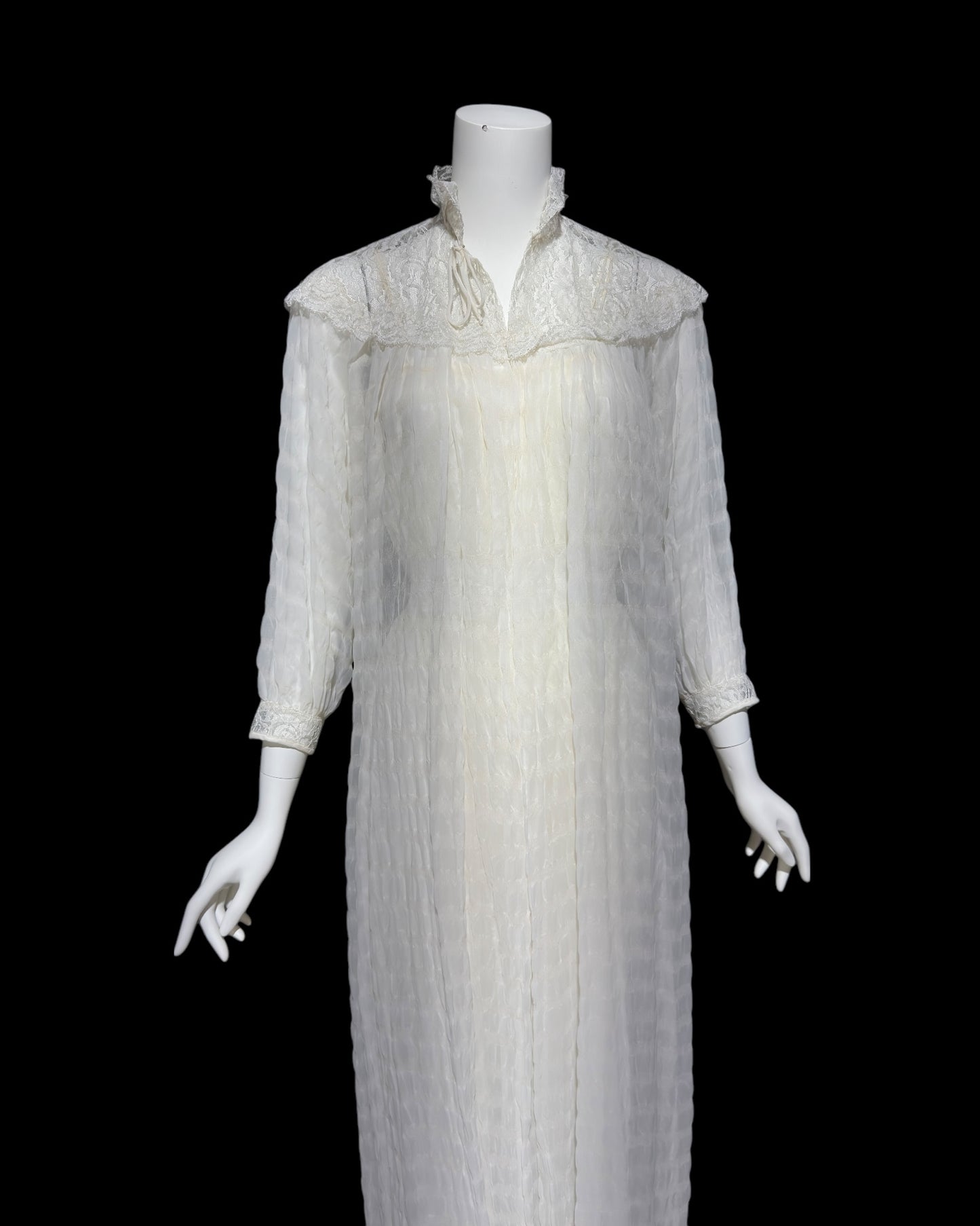 TULA vintage 1940s peignoir set, white sheer tone on tone wedding bridal seersucker