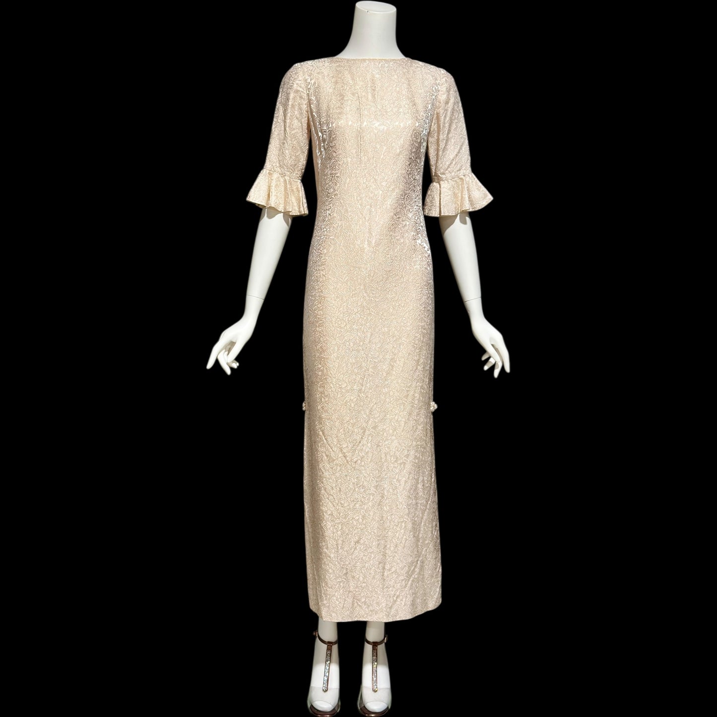 STAN HICK'S Hawaiian Casuals, vintage 1960s evening dress, blush rose print damask