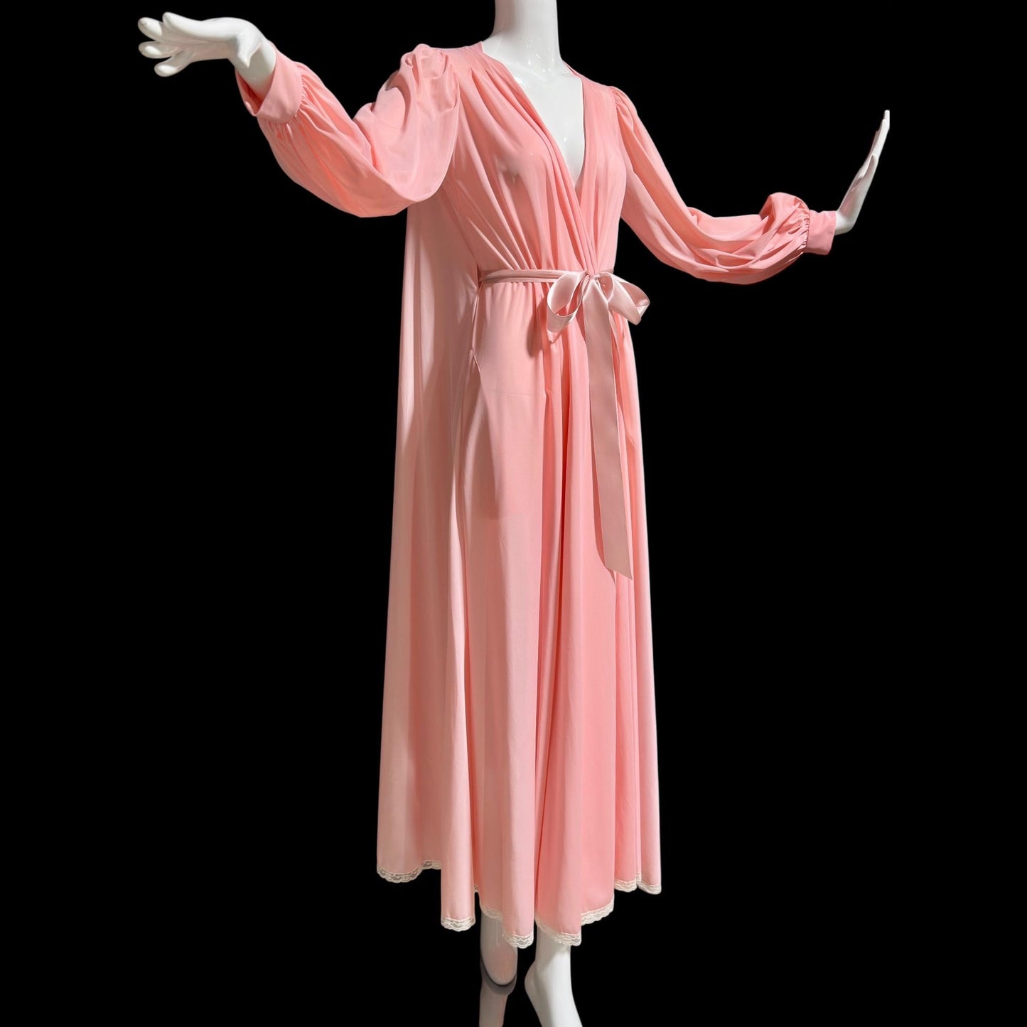 CLAIRE SANDRA Lucie Ann, vintage 1960s dressing gown robe, pink hostess dress peignoir, grecian goddess house dress