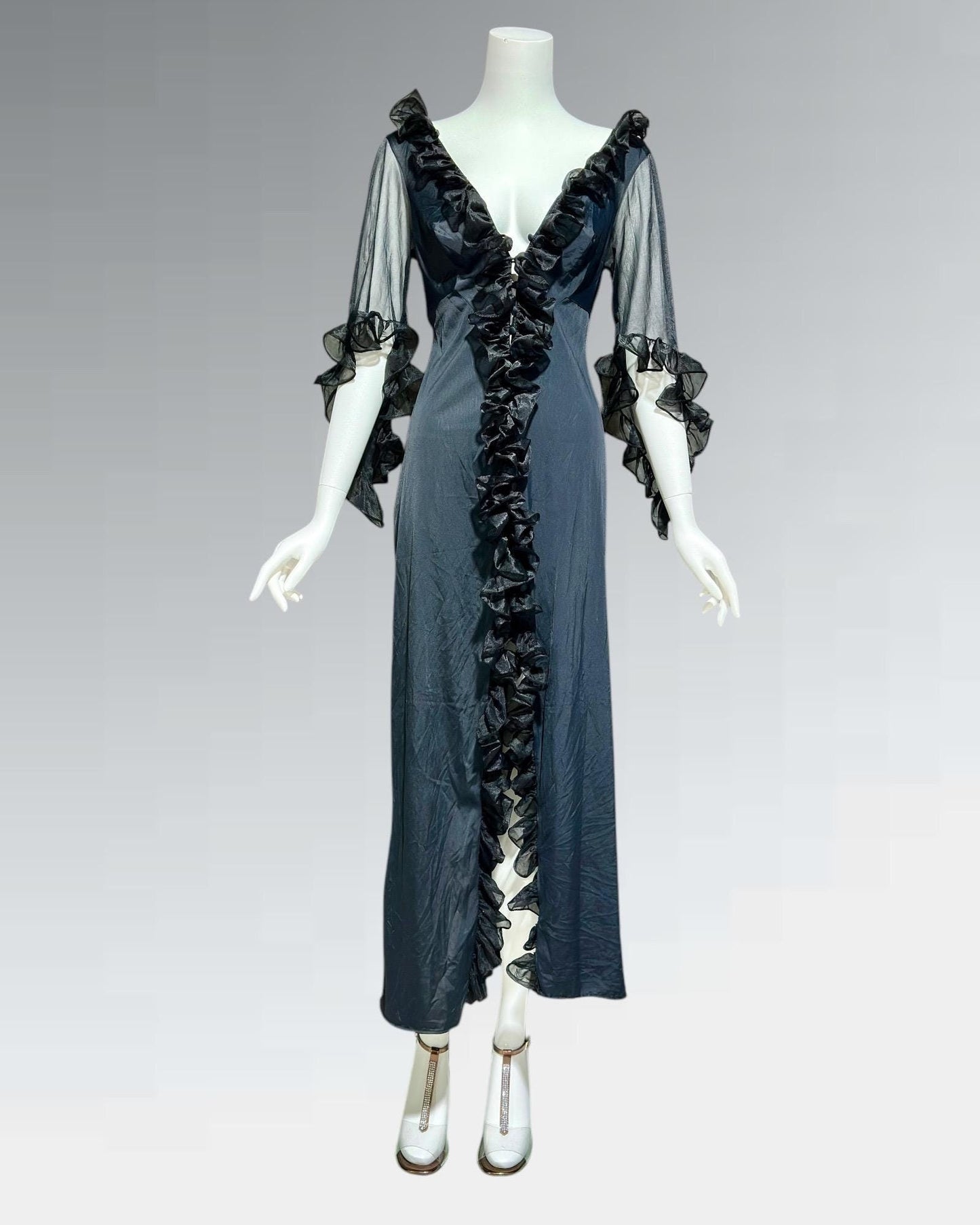 GLYDONS, vintage 1970s nightgown dress, Black sheer see through vampy house dress